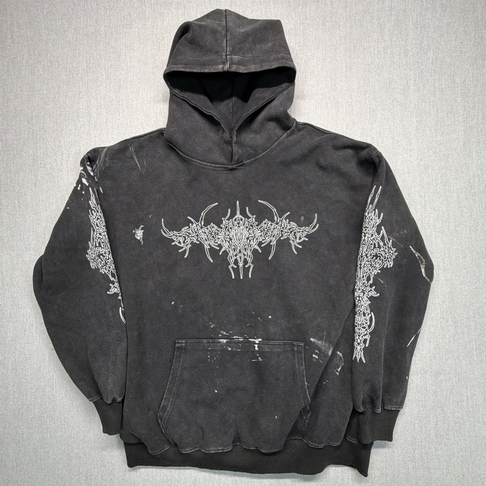 Cyber Grung Hoodie Distressed Faded Paint Splatter Large Black Sweatshirt